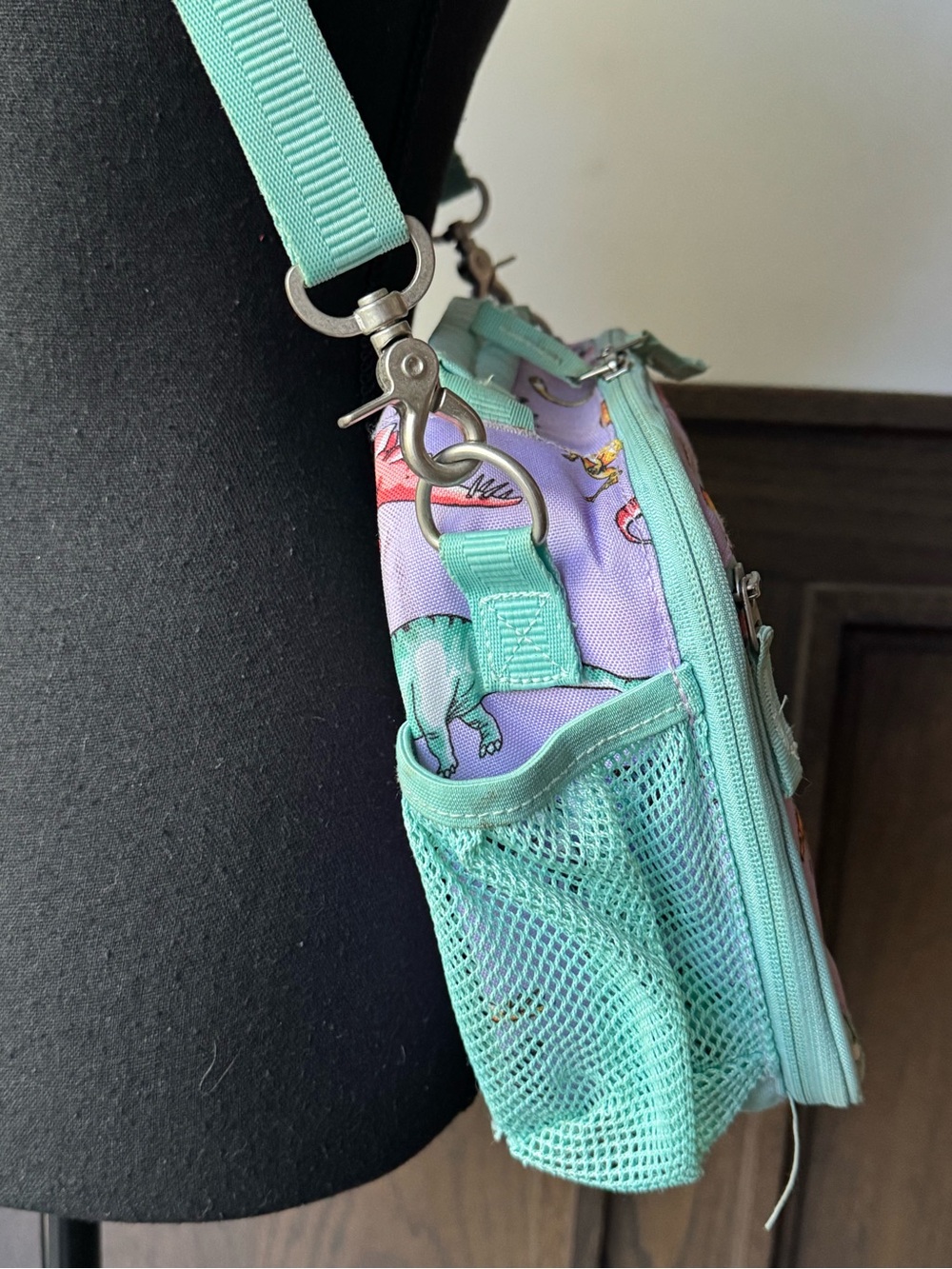 Pottery Barn Kids Lavender Dinosaur Crossbody with Mint Trim - Picture 4 of 9